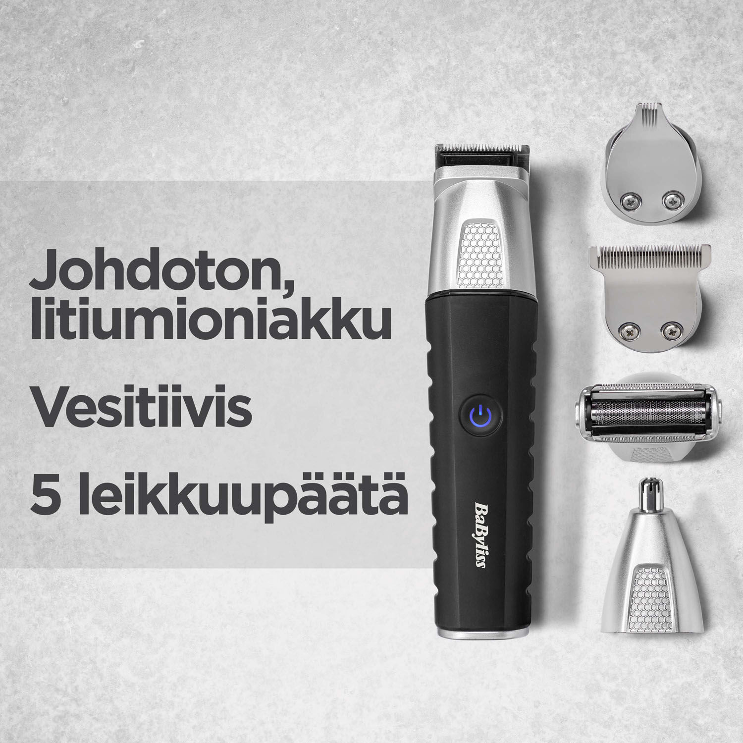 Johdoton, litiumioniakku. Vesitiivis. 5 leikkuup&auml;&auml;t&auml;